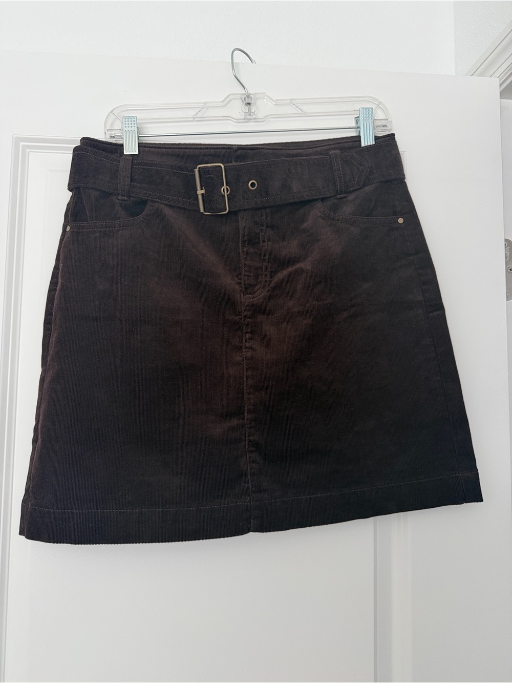 LOFT Brown Corduroy A-Line Mini Skirt with Belted Waist
